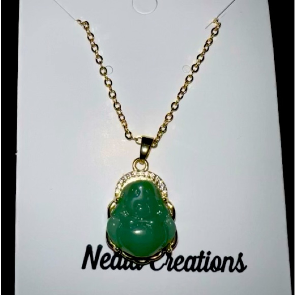 Buddha Jade green and gold necklace